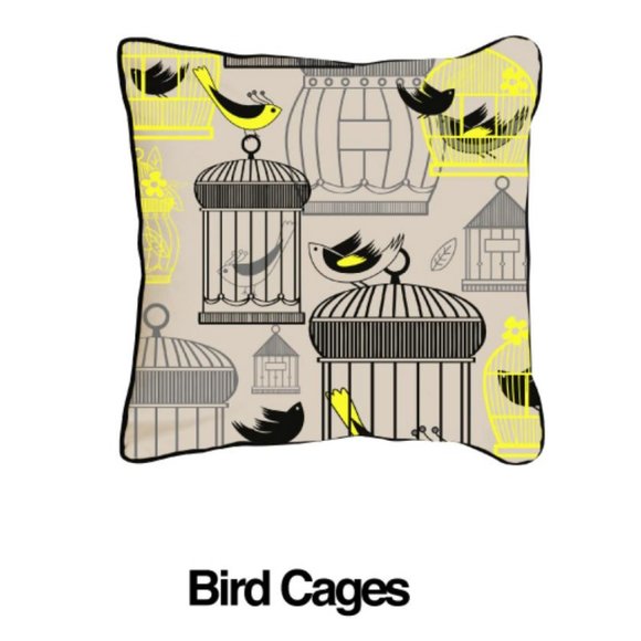 MODSHOP THROW PILLOW-BIRD CAGES-SILK SCREEN ON LINEN-GLAM HOLLYWOOD MODERN - Picture 2 of 8